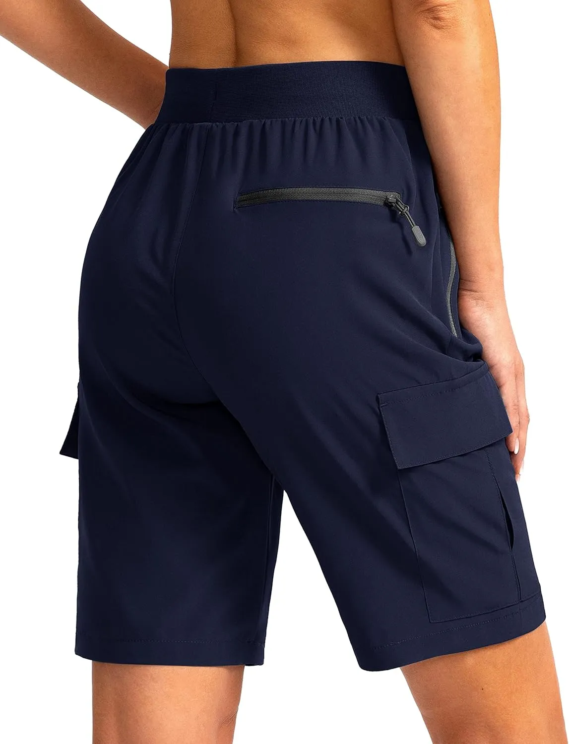 Soothfeel Women's 9" Hiking Cargo Shorts with 5 Pockets Quick Dry Summer Athletic Golf Bermuda Long Shorts for Women Casual