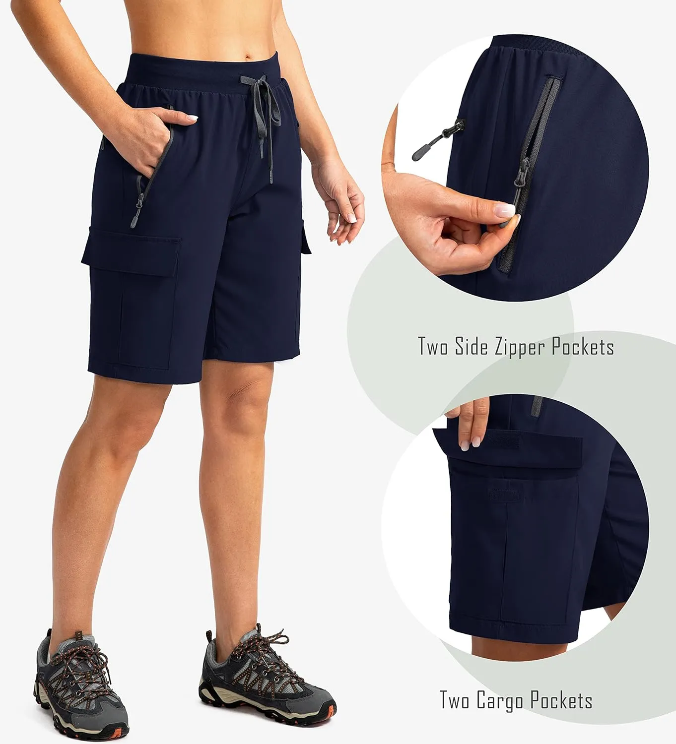 Soothfeel Women's 9" Hiking Cargo Shorts with 5 Pockets Quick Dry Summer Athletic Golf Bermuda Long Shorts for Women Casual