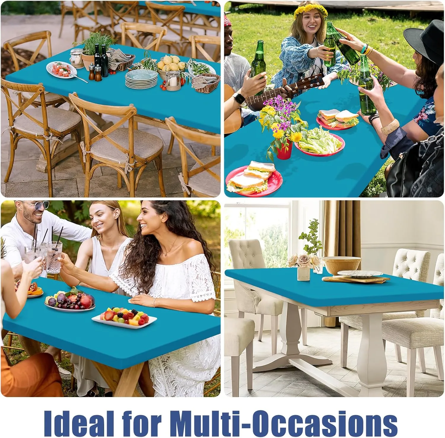 Spandex Picnic Table Cloth 2 Pack, Elastic Fitted Tablecloths for 4 Foot Rectangle Tables, Stretch Washable Patio Table Cover for Outdoor, Camping, Banquet and Parties (Teal, 24"x48")
