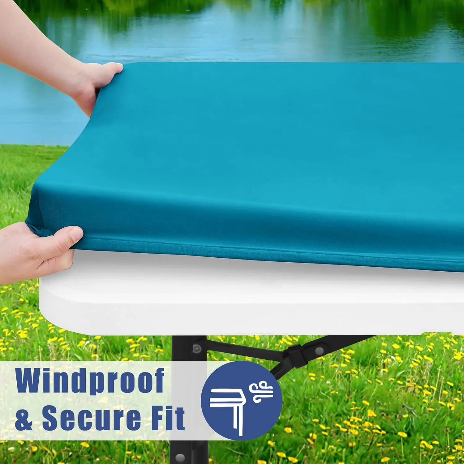 Spandex Picnic Table Cloth 2 Pack, Elastic Fitted Tablecloths for 4 Foot Rectangle Tables, Stretch Washable Patio Table Cover for Outdoor, Camping, Banquet and Parties (Teal, 24"x48")