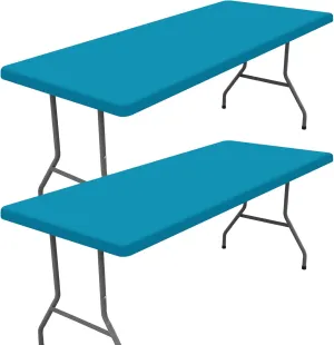 Spandex Picnic Table Cloth 2 Pack, Elastic Fitted Tablecloths for 4 Foot Rectangle Tables, Stretch Washable Patio Table Cover for Outdoor, Camping, Banquet and Parties (Teal, 24"x48")