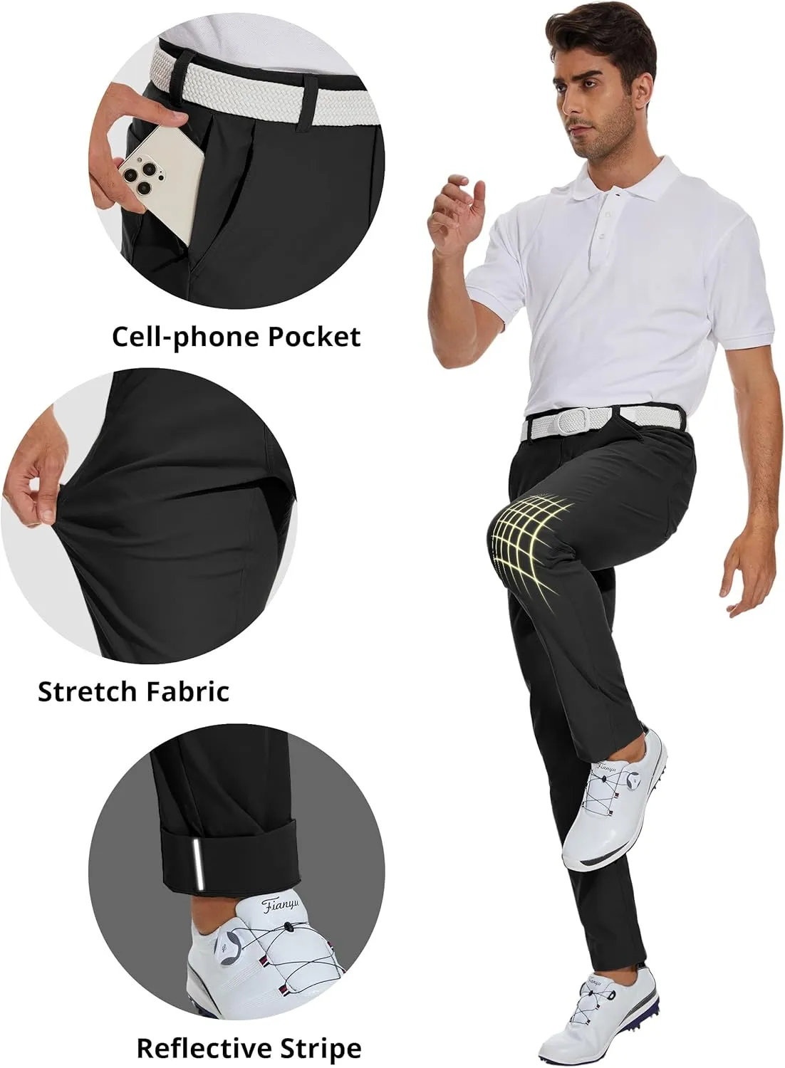 SPECIALMAGIC Mens Golf Stretch Pants Slim Fit Tapered Waterproof Casual Hiking Lightweight Dress with Zipper Pockets