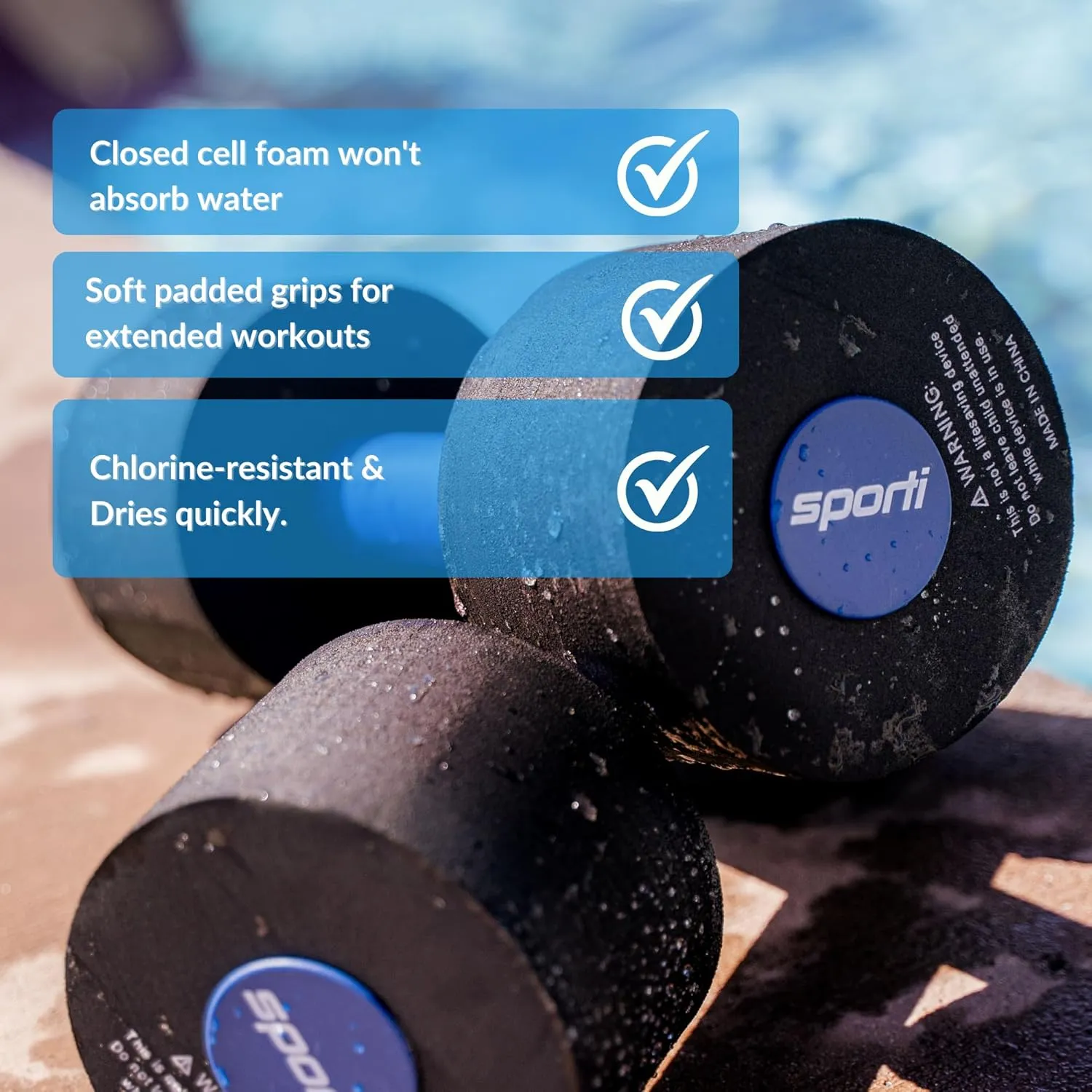 Sporti Aquatic Fitness Dumbbells Water Weights for Water Aerobics Fitness and Pool Exercises, Strengthening Upper Body