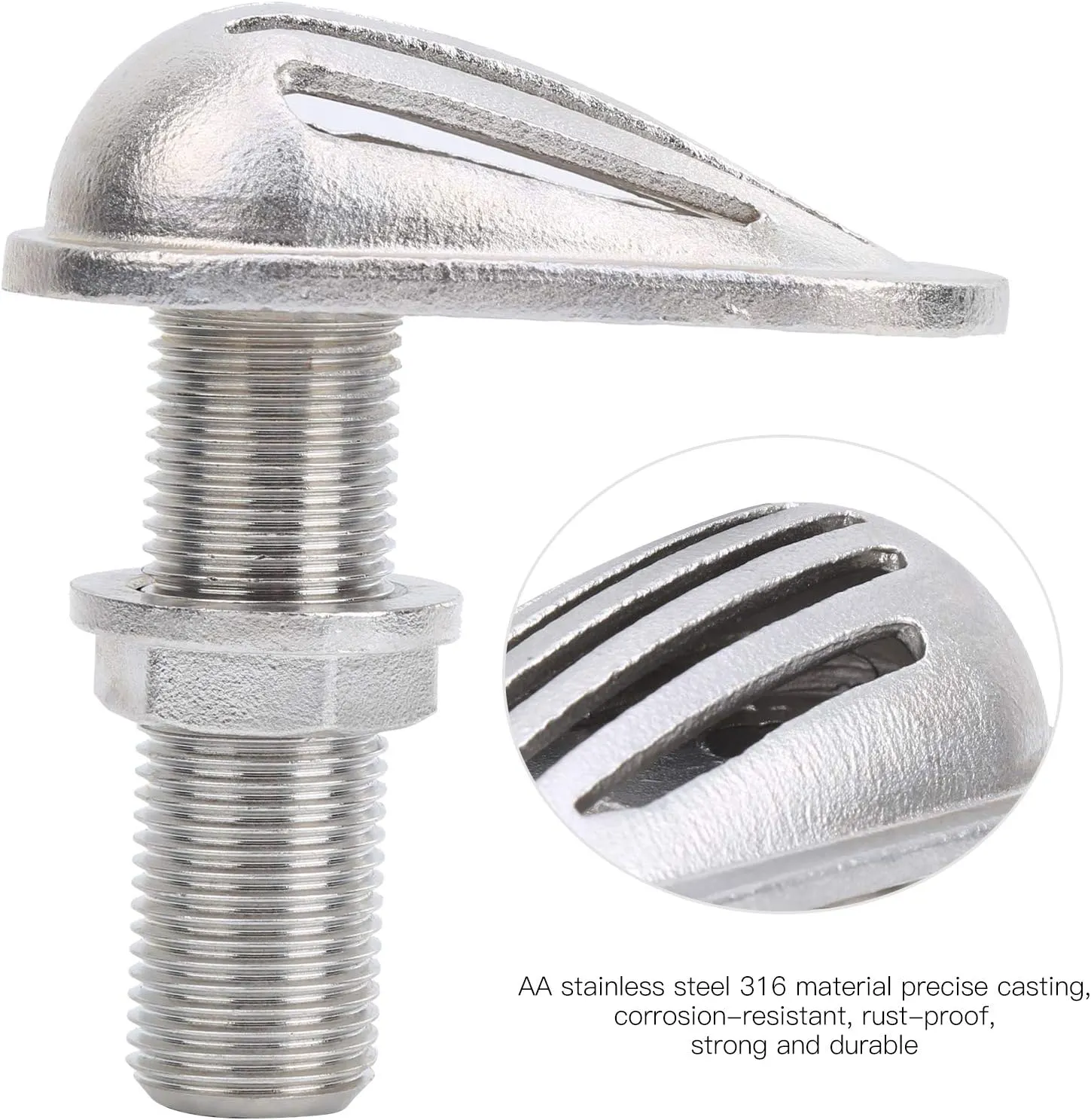 Stainless Steel 316 Marine Boat Intake Strainer Thruhull Water Pickup Filter Scoop for Boat Pump, Sturdy Silver Mjs023