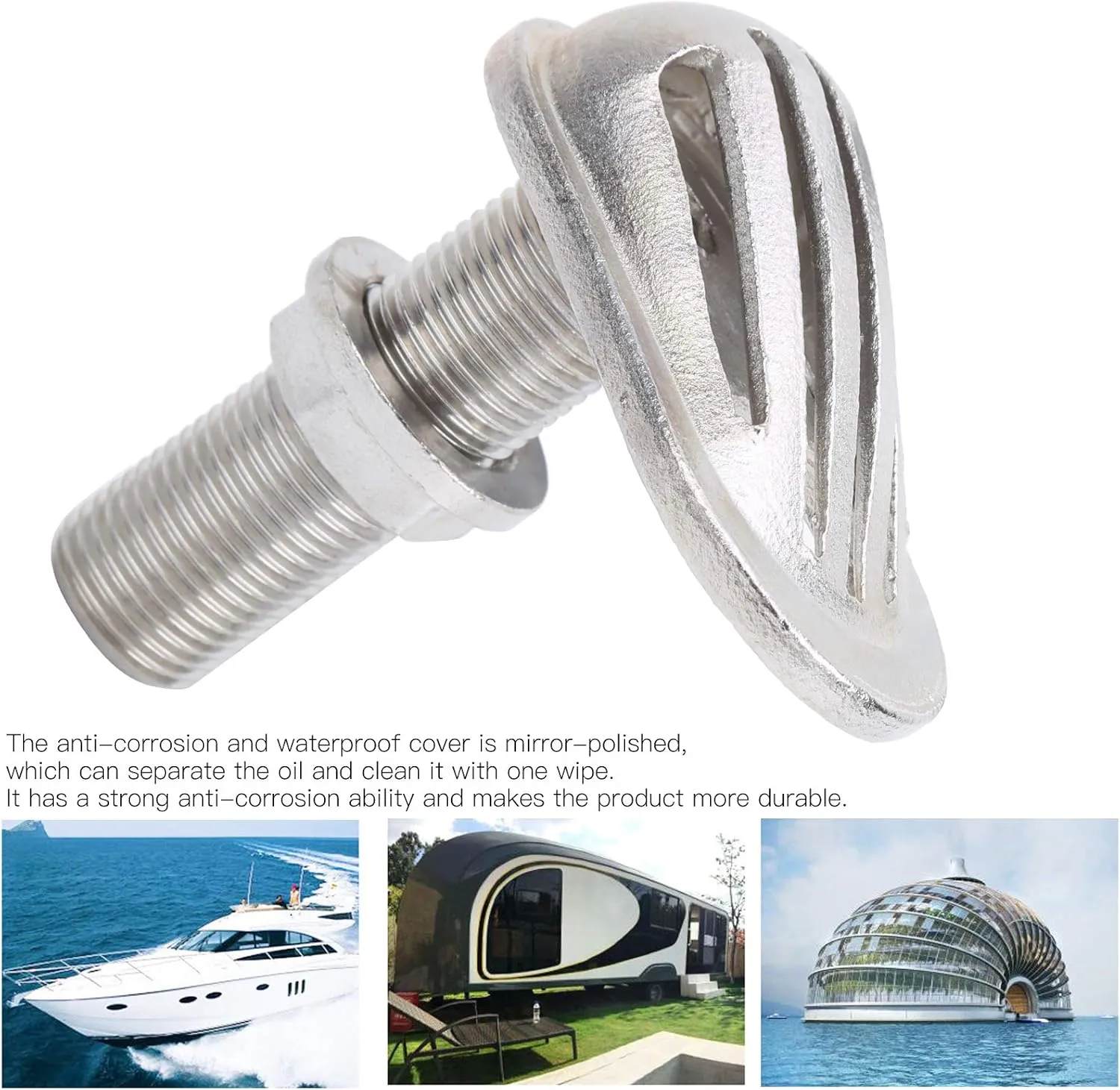Stainless Steel 316 Marine Boat Intake Strainer Thruhull Water Pickup Filter Scoop for Boat Pump, Sturdy Silver Mjs023