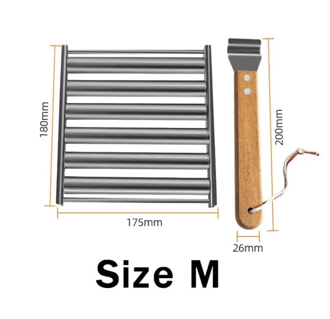 STAINLESS STEEL HOT DOG ROLLER WITH WOOD HANDLE