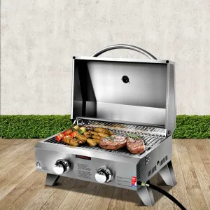 Stainless Steel Portable Gas LPG BBQ Twin Burner Mesh Grill