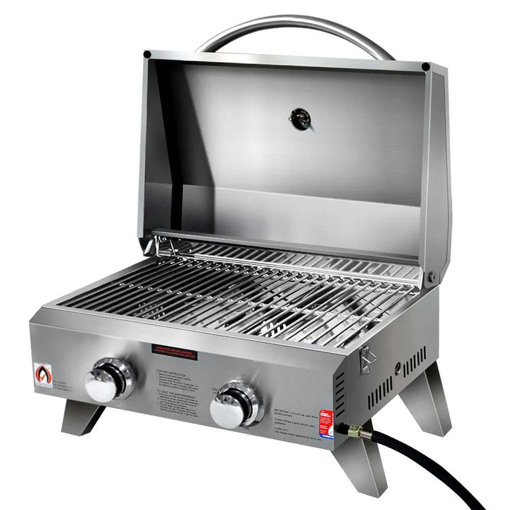 Stainless Steel Portable Gas LPG BBQ Twin Burner Mesh Grill