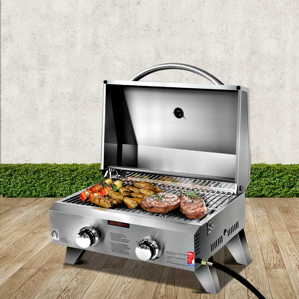 Stainless Steel Portable Gas LPG BBQ Twin Burner Mesh Grill