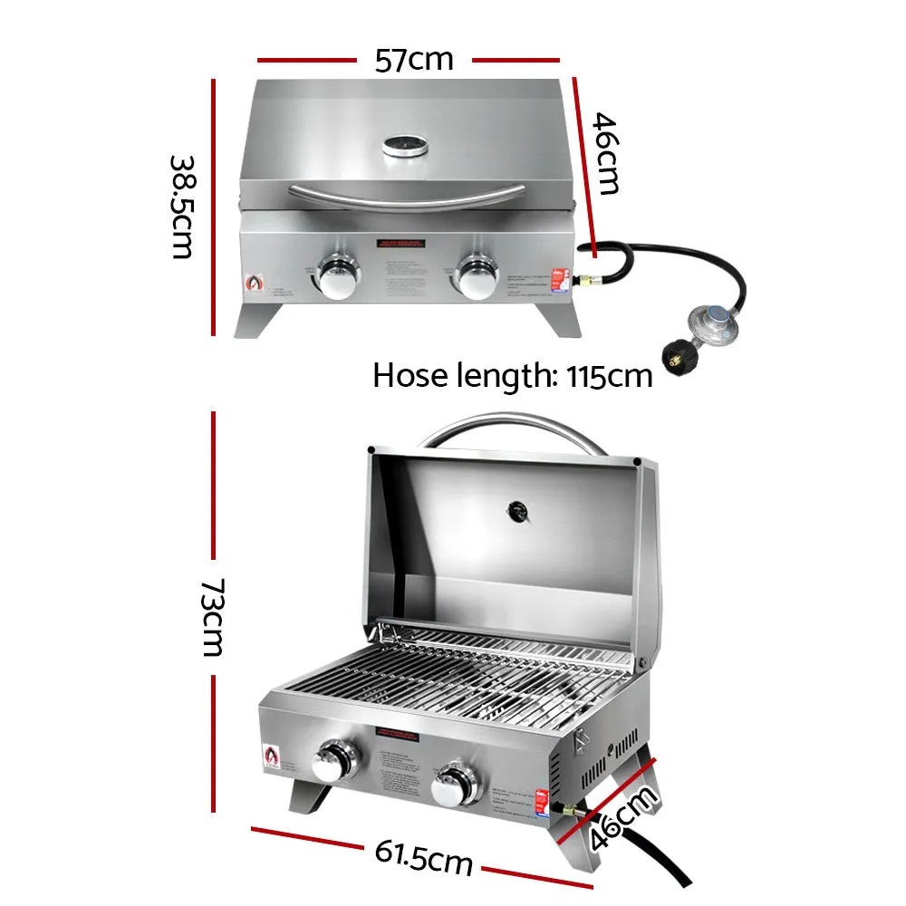 Stainless Steel Portable Gas LPG BBQ Twin Burner Mesh Grill