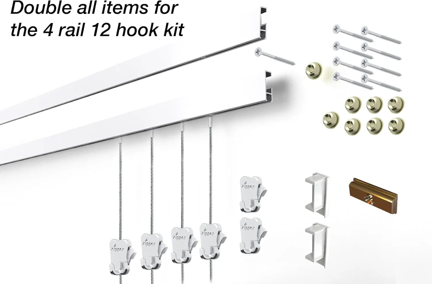 STAS Cliprail Picture Hanging System Set - Covers 19.69 ft of Wall Space - Basic Picture Rail & Art Hanging Gallery Kit (White Rails, Includes 12 Hooks & 8 Cords)