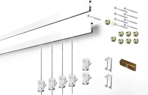 STAS Cliprail Picture Hanging System Set - Covers 19.69 ft of Wall Space - Basic Picture Rail & Art Hanging Gallery Kit (White Rails, Includes 12 Hooks & 8 Cords)
