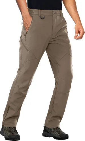 Stlight Mens Snow Ski Water Repellent Softshell Pants for Winter Hiking Fleece Lined Bottom Leg Zipper with 6 Zip Pockets