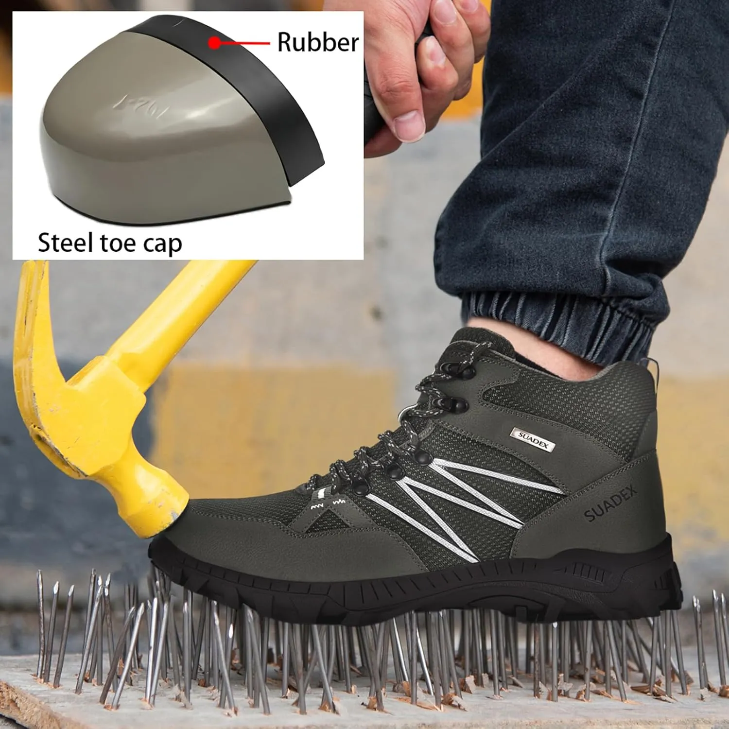 SUADEX Steel Toe Boots for Men Work Safety Indestructible Boots for Women Construction Shoes Composite Toe