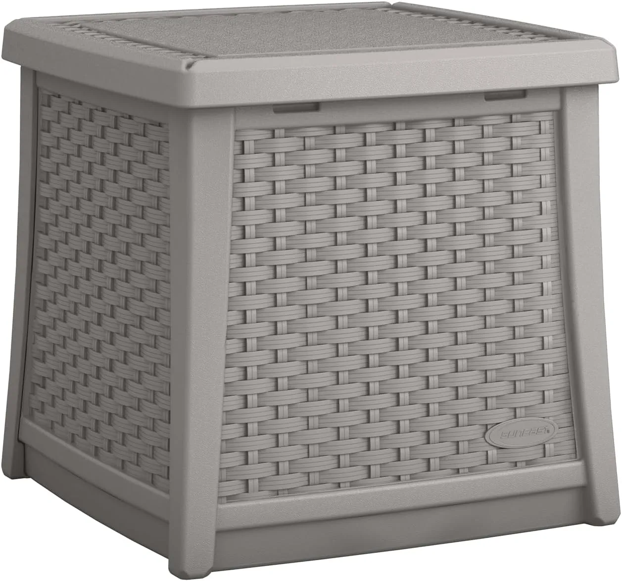 Suncast 13 Gallon Resin Outdoor Storage End Table with Hinged Stay-Dry Lid for Outdoor Furniture, Pool Toys, and Patio Cushions, Dove Gray
