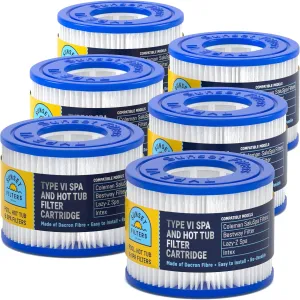 SUNSET FILTERS Type VI Spa and Hot Tub Filter Replacement Cartridge - for Coleman SaluSpa Hot Tub Filters, Bestway Filter, Lay-Z Spa, Intex, S1 Filter Replacement, Spa Filter Replacement (6-Pack)