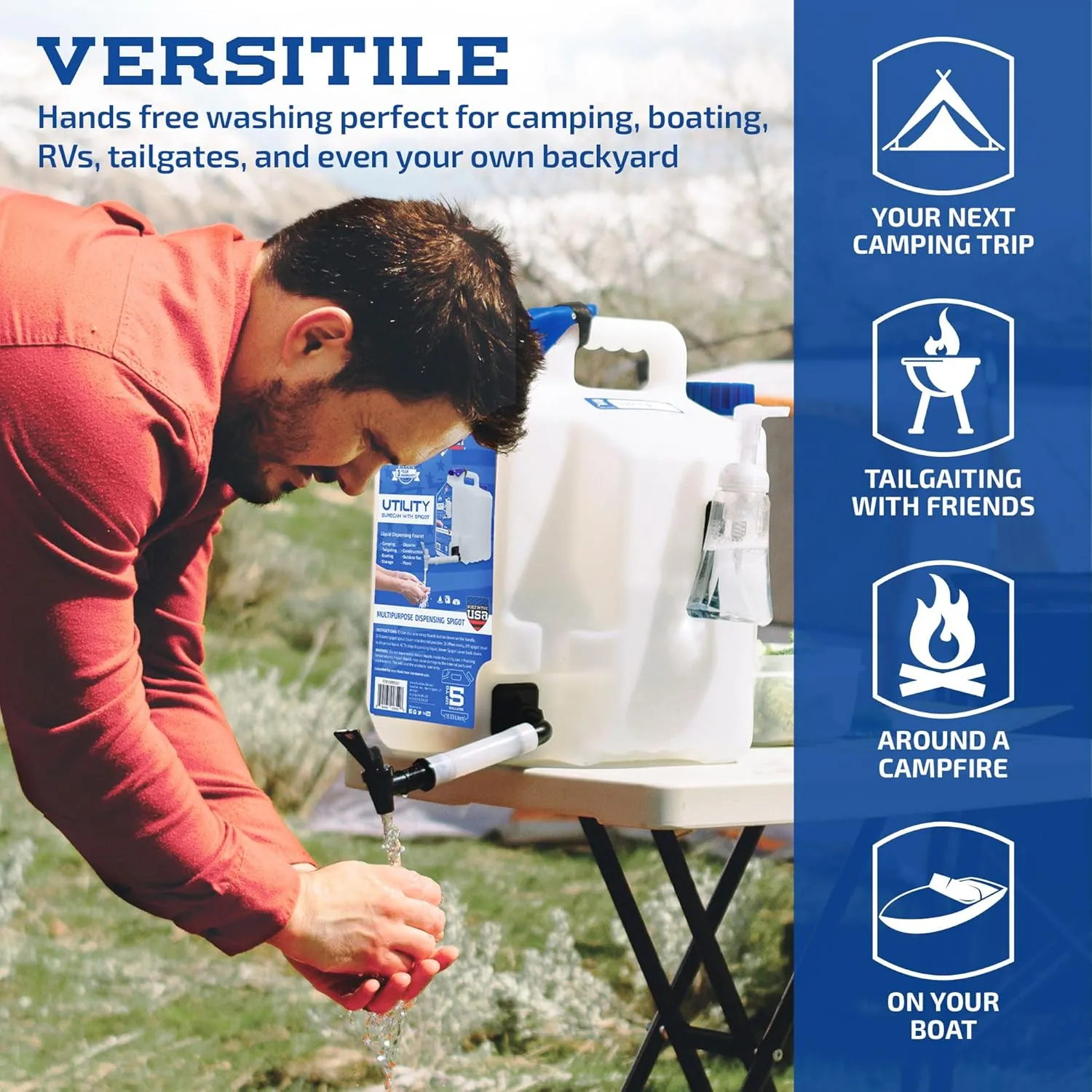 Surecan Portable Camping Water Station - Versatile 5 Gallon Water Utility Tank with a Rotating Spigot, Ideal Camping Water Container (White, SUR5SU1)