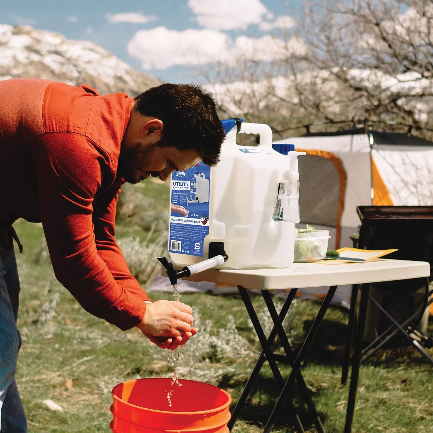Surecan Portable Camping Water Station - Versatile 5 Gallon Water Utility Tank with a Rotating Spigot, Ideal Camping Water Container (White, SUR5SU1)