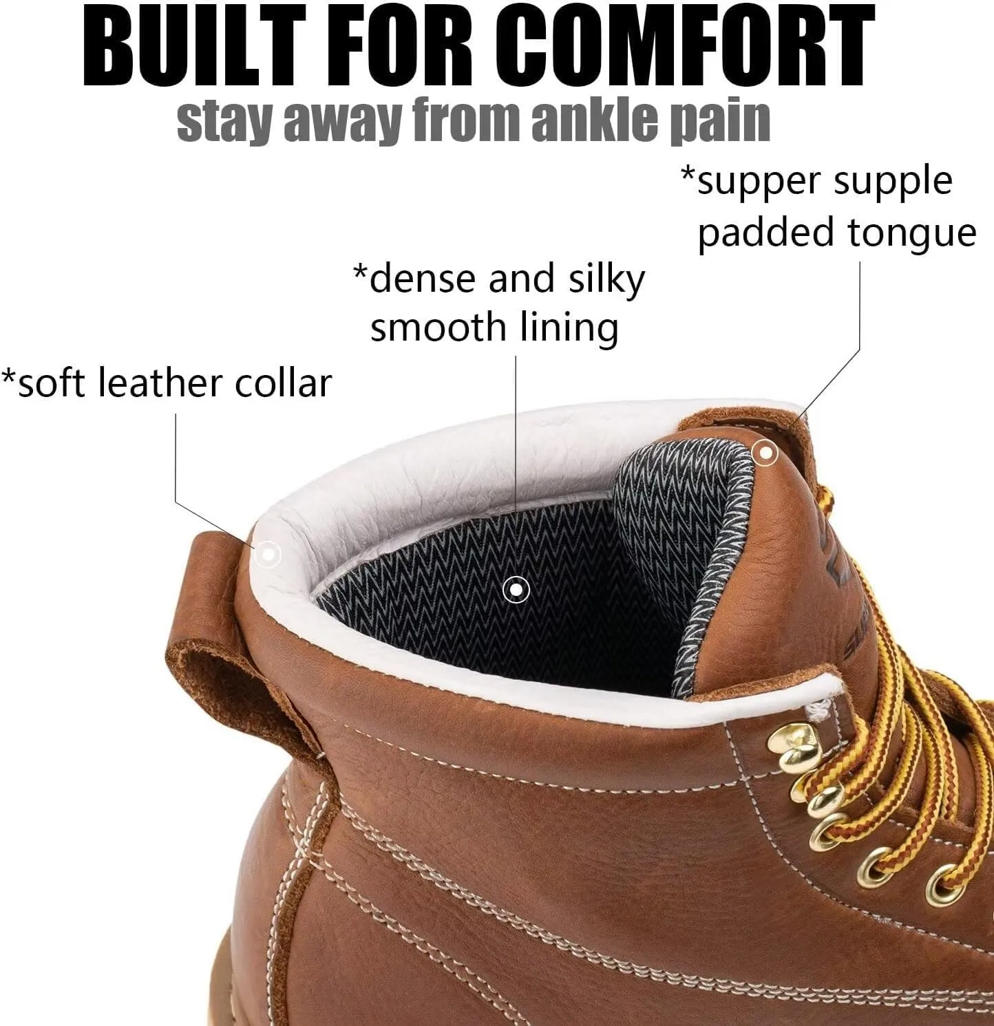 SUREWAY 6 in Mens Waterproof Steel Toe Work Boots for Men-Full Grain Leather,Goodyear,Non-Slip EH Safety Industial Construction Wedge Moc Toe Work Boots/Shoes