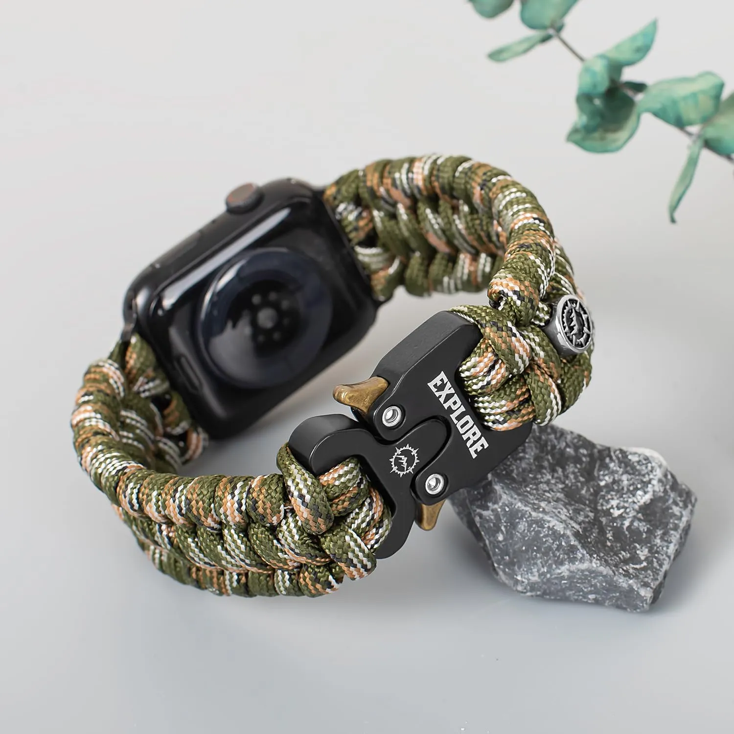 Survival Paracord Watch Band Compatible with Apple Watch Straps Series SE 8/7/6/5/4/3/2/1-42mm 44mm 45mm, Perfect for Men's Outdoor, Military and Tactical Activities