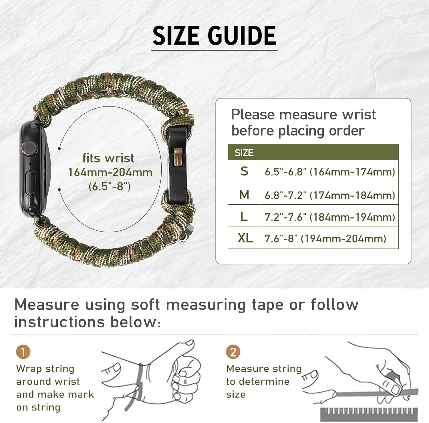 Survival Paracord Watch Band Compatible with Apple Watch Straps Series SE 8/7/6/5/4/3/2/1-42mm 44mm 45mm, Perfect for Men's Outdoor, Military and Tactical Activities