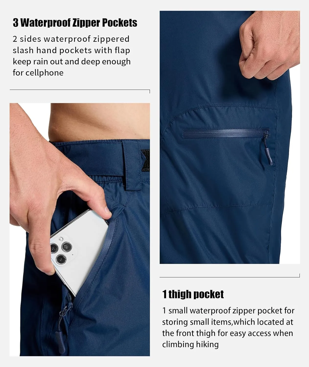 SWISSWELL Mens Hiking Golf Rain Pants Waterproof Lightweight Breathable Pants with Pockets for Work Fishing