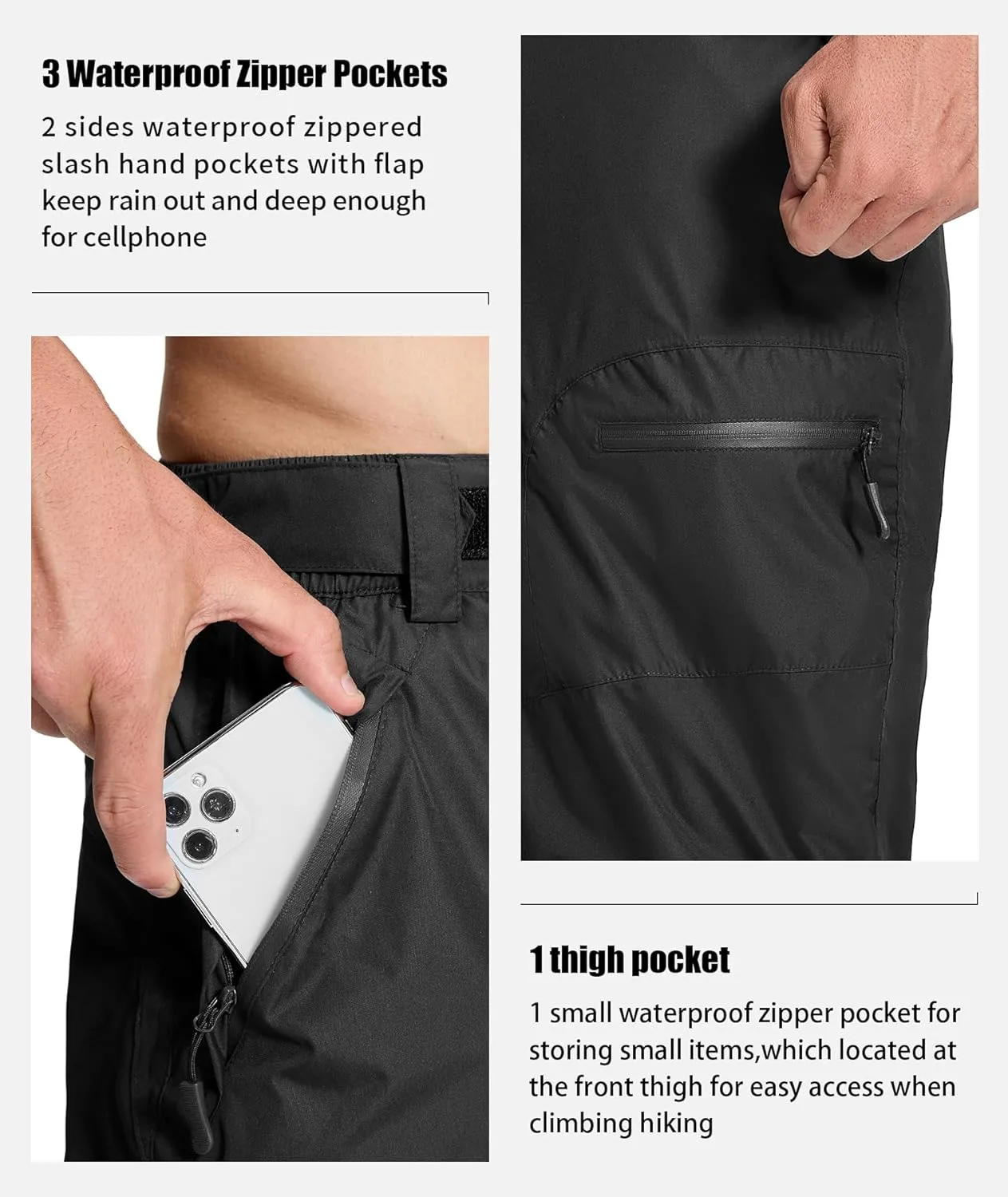 SWISSWELL Mens Hiking Golf Rain Pants Waterproof Lightweight Breathable Pants with Pockets for Work Fishing