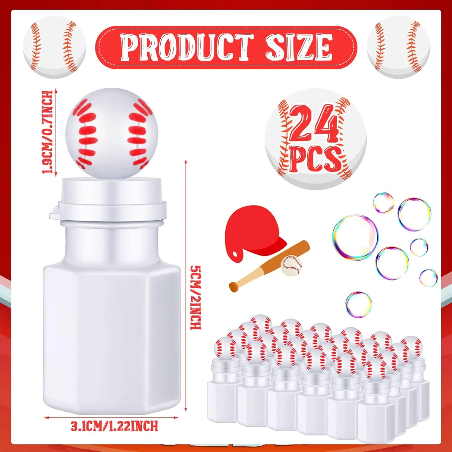 Syhood 24 Pcs Baseball Bubbles Party Favors Sports Ball Shape Bubble Wand 0.3 oz Sport Party Bottle for Gift Goodie Bag Stuffers Birthday Supplies