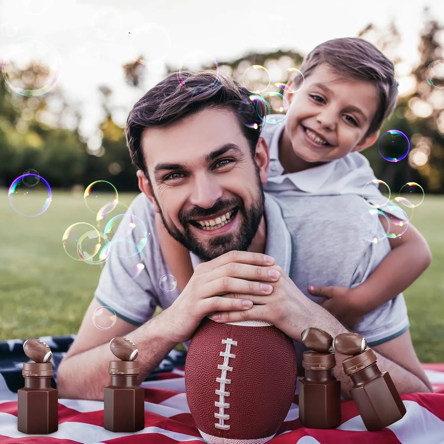 Syhood 24 Pcs Football Bubbles Party Favors Sports Ball Shape Bubble Wand 0.3 oz Sport Party Bottle for Gift Goodie Bag Stuffers Birthday Supplies