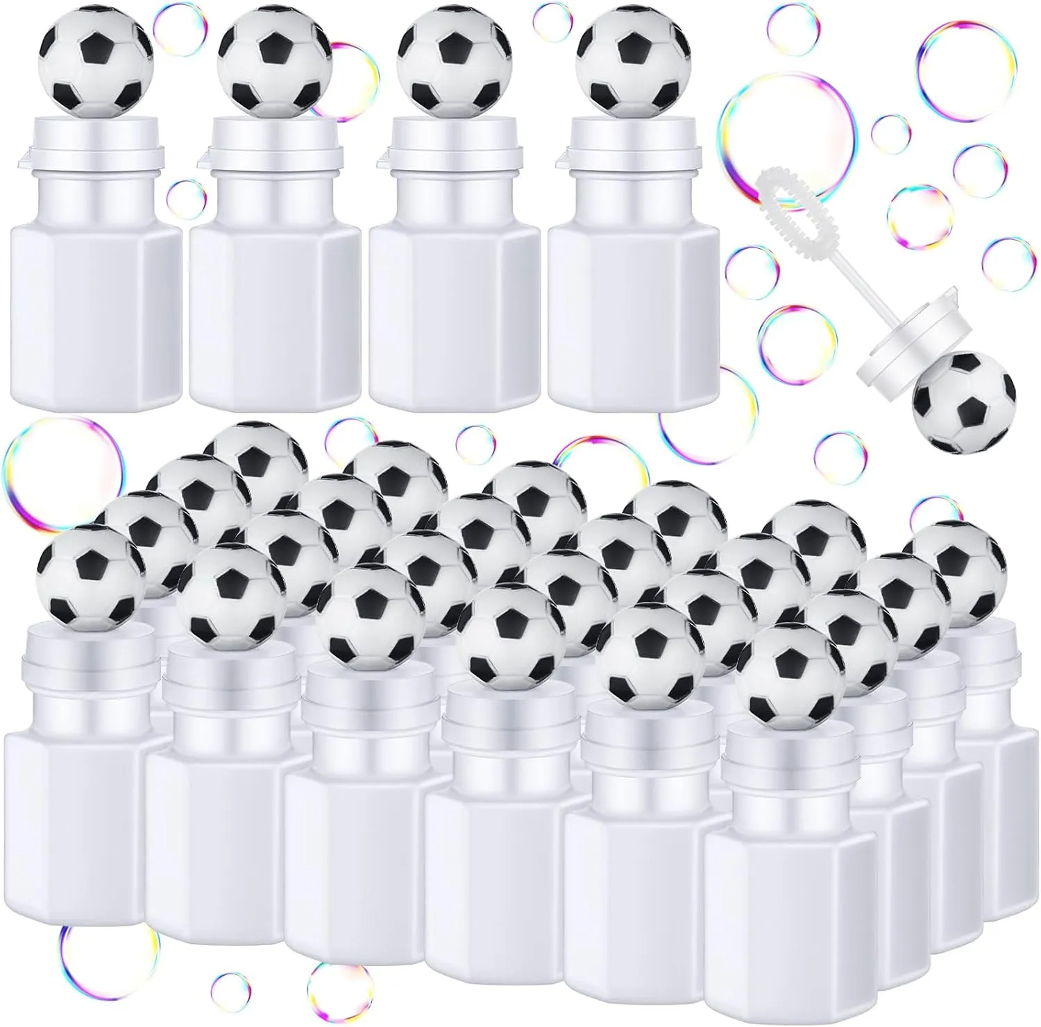 Syhood 24 Pcs Soccer Bubbles Party Favors Sports Ball Shape Bubble Wand 0.3 oz Sport Party Bottle for Gift Goodie Bag Stuffers Birthday Supplies