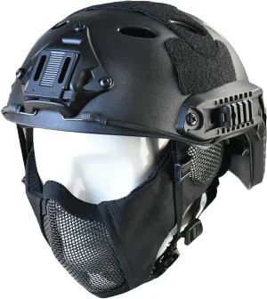 Tactical Foldable Half Face Airsoft Mesh Mask with Ear Protection and Tactical Airsoft Fast Helmet Adjustable H-Nape Helmet Chin Strap Large Size for Older Teenager or Adult