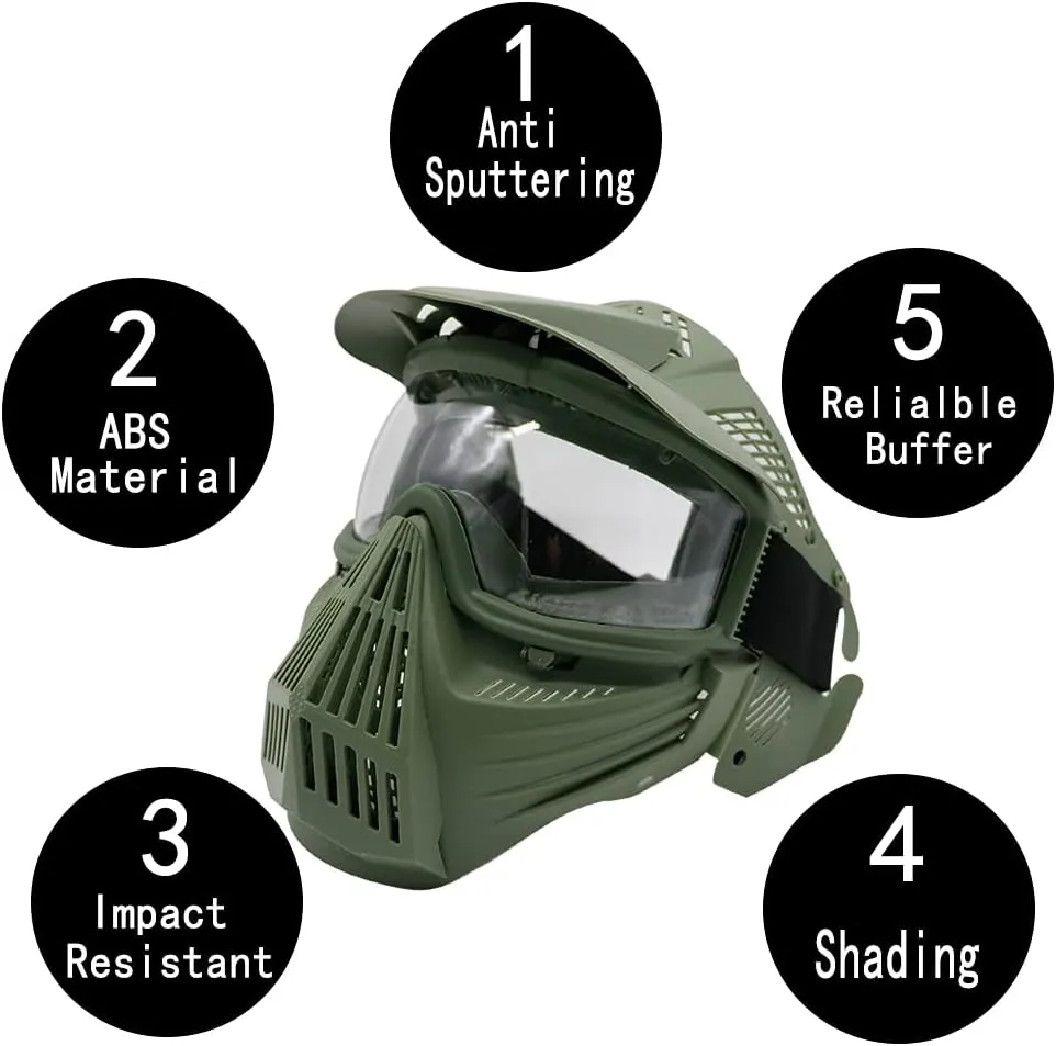 Tactical Mask Airsoft Masks, for Airsoft BB Hunting, CS Game Full Face Tactical Gear, Impact Resistant with Goggles, Motocross Skiing Outdoor Activities