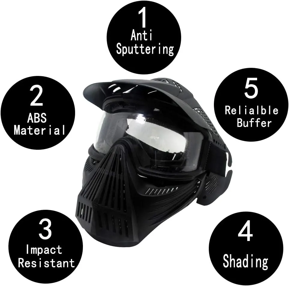 Tactical Mask Airsoft Masks, for Airsoft BB Hunting, CS Game Full Face Tactical Gear, Impact Resistant with Goggles, Motocross Skiing Outdoor Activities