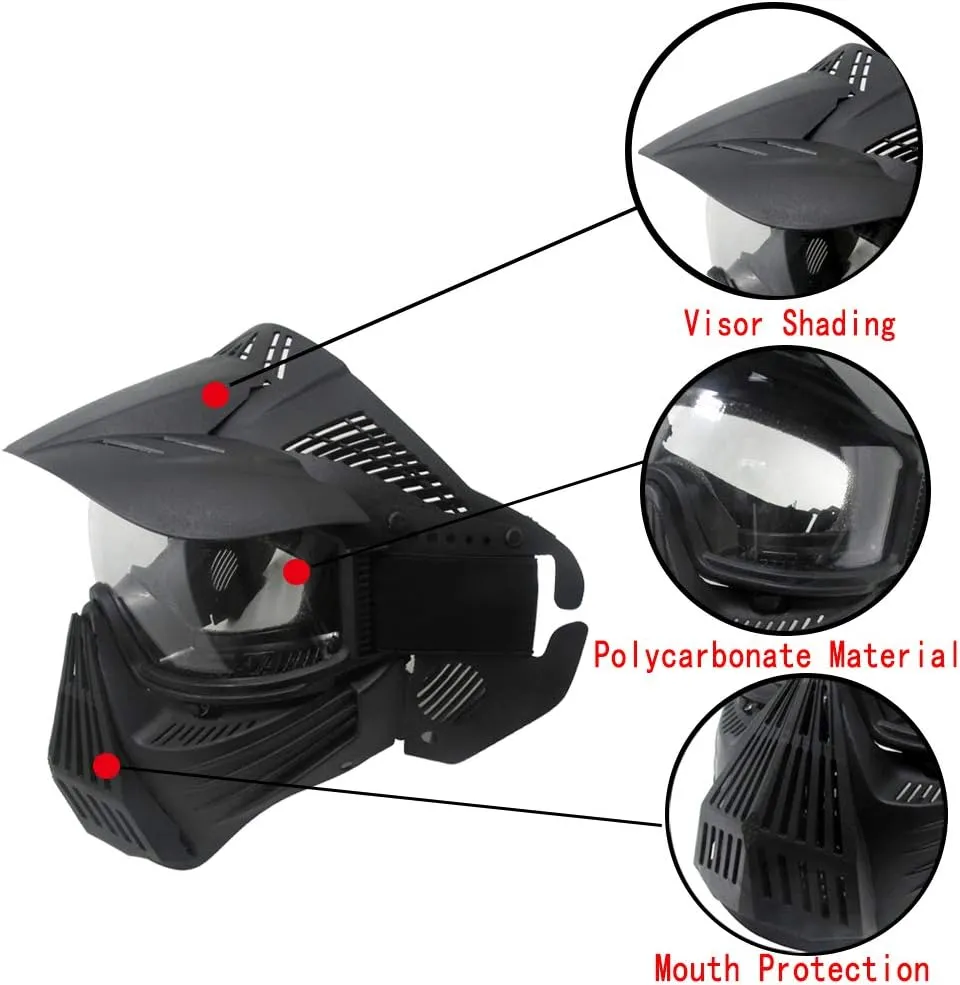 Tactical Mask Airsoft Masks, for Airsoft BB Hunting, CS Game Full Face Tactical Gear, Impact Resistant with Goggles, Motocross Skiing Outdoor Activities