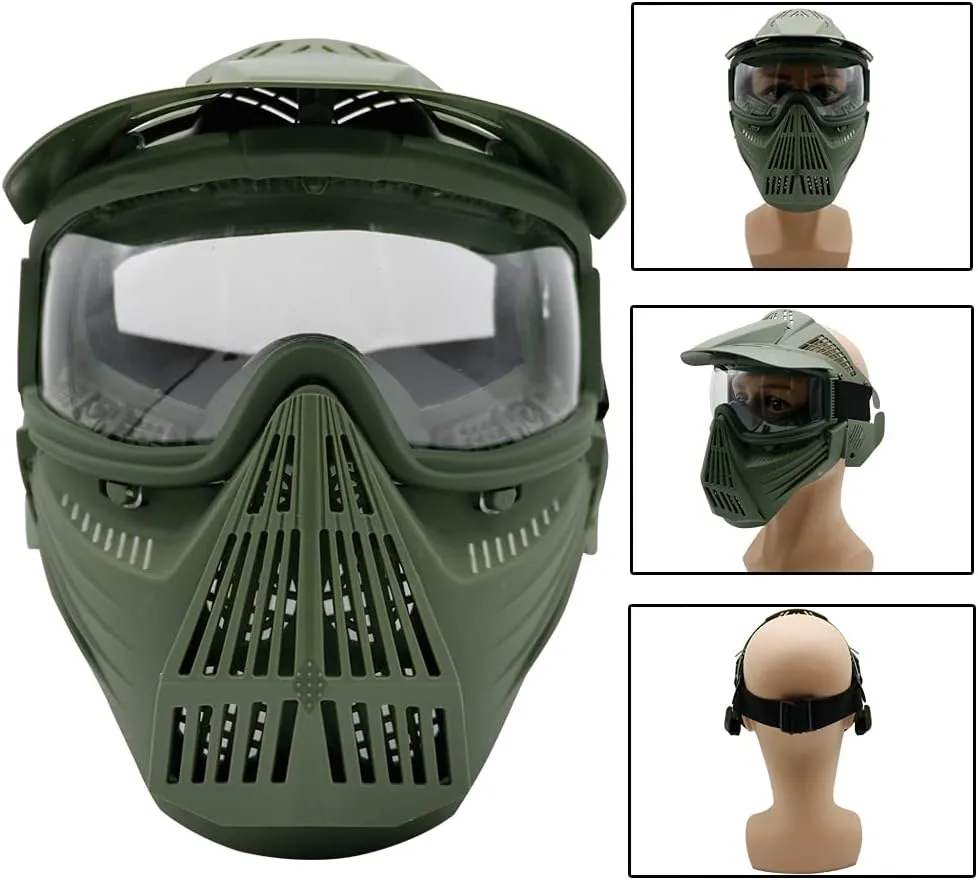 Tactical Mask Airsoft Masks, for Airsoft BB Hunting, CS Game Full Face Tactical Gear, Impact Resistant with Goggles, Motocross Skiing Outdoor Activities