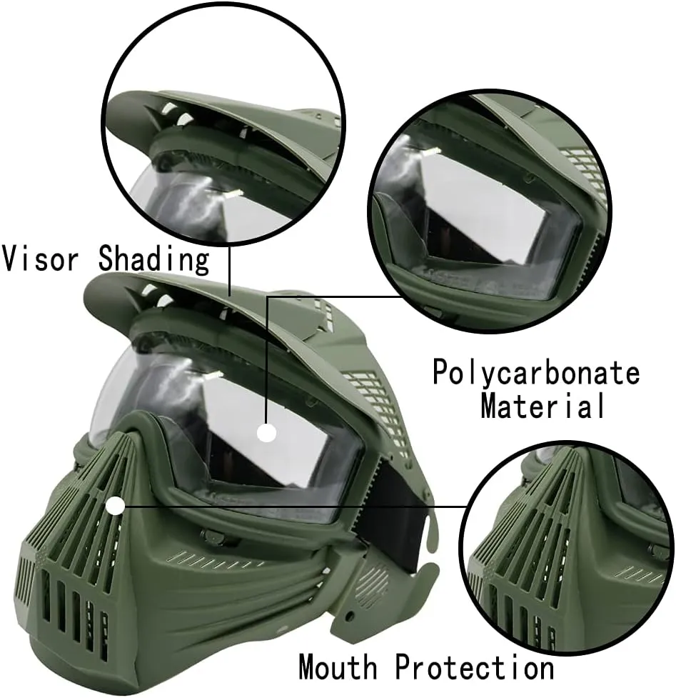 Tactical Mask Airsoft Masks, for Airsoft BB Hunting, CS Game Full Face Tactical Gear, Impact Resistant with Goggles, Motocross Skiing Outdoor Activities
