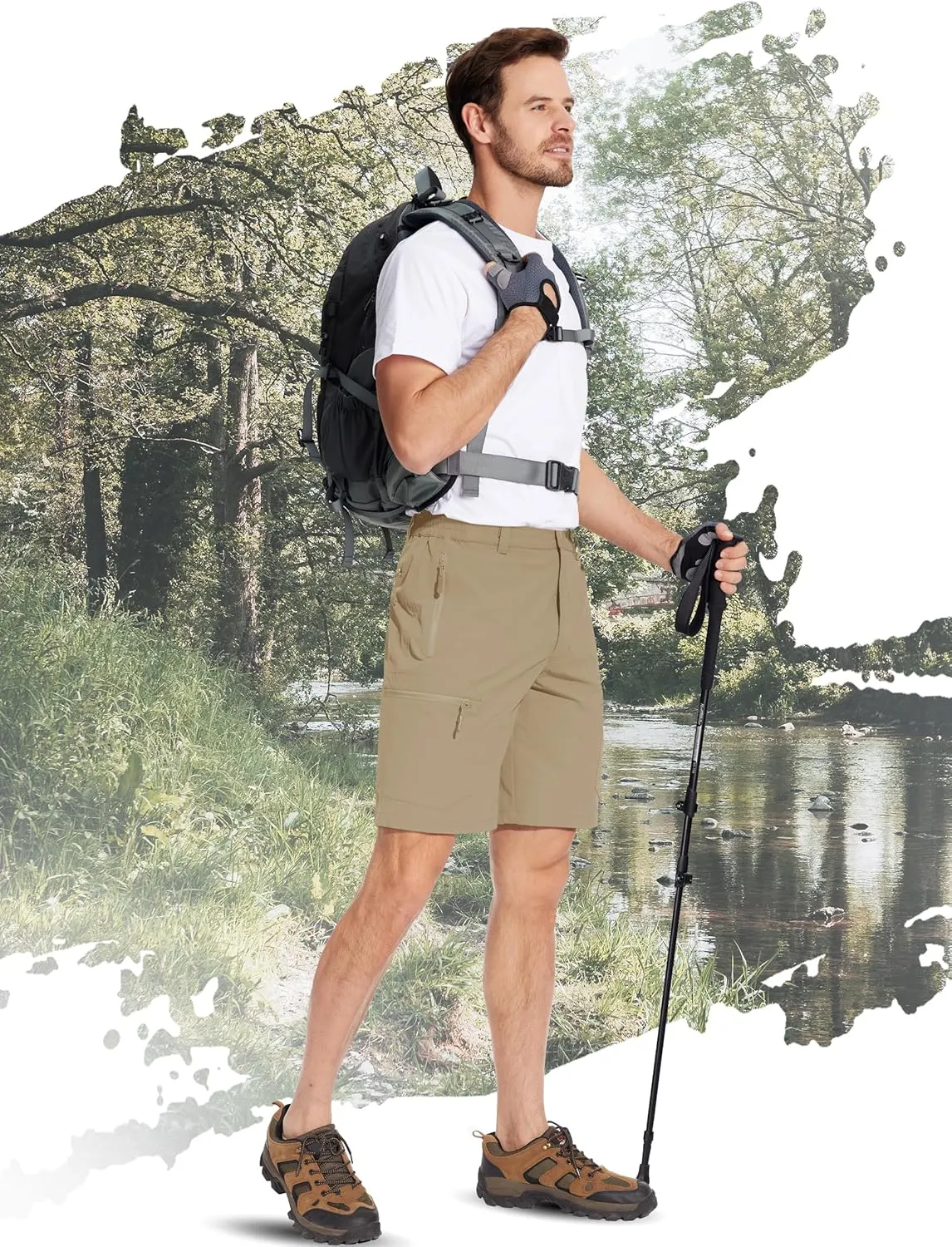 TACVASEN Men's Hiking Cargo Shorts Lightweight Quick Dry Water Resistant Stretch Golf Shorts for Outdoor Fishing Travel