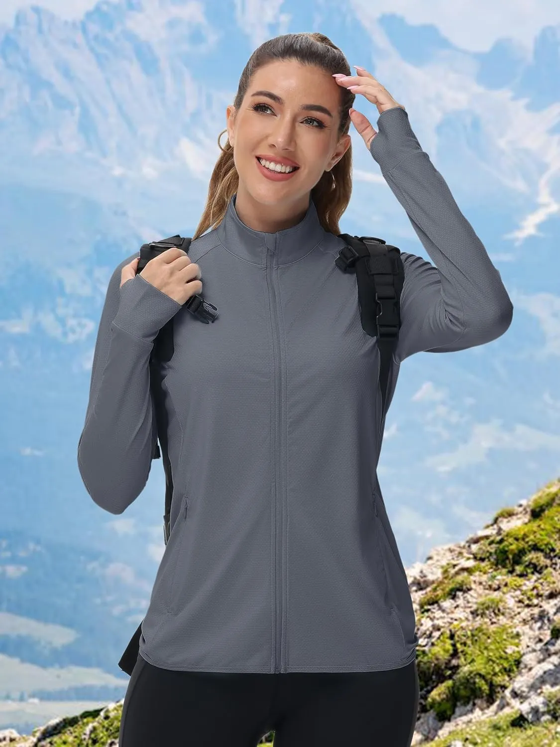 TACVASEN Women's Athletic Jackets Lightweight UV Protection Shirts Full Zip Workout Jacket UPF 50  Long Sleeve Sun Shirt