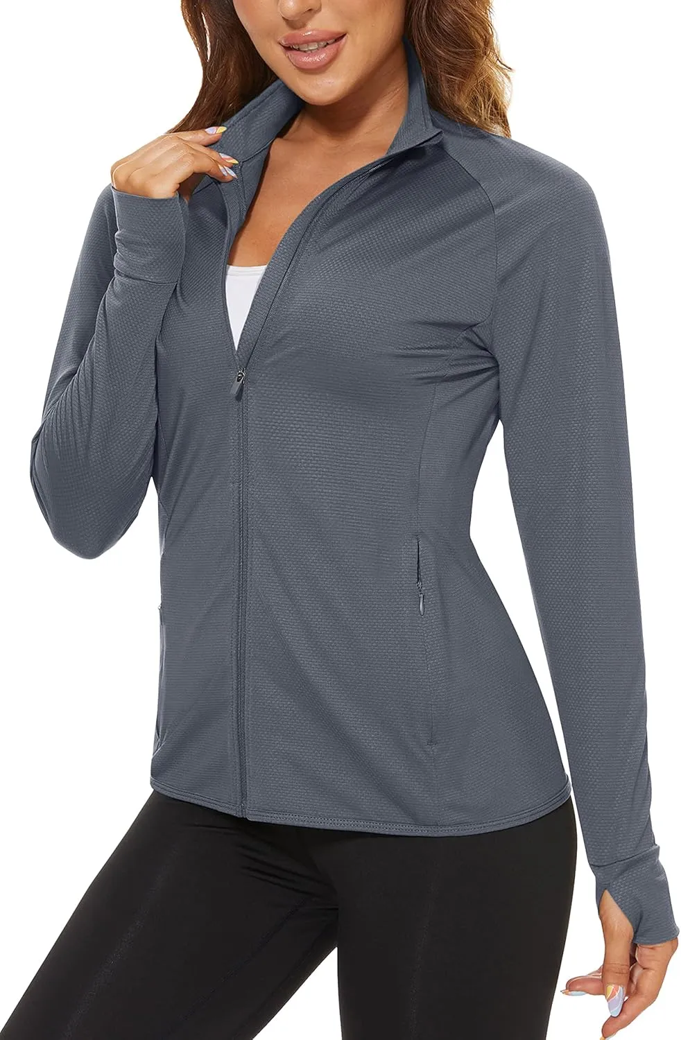 TACVASEN Women's Athletic Jackets Lightweight UV Protection Shirts Full Zip Workout Jacket UPF 50  Long Sleeve Sun Shirt