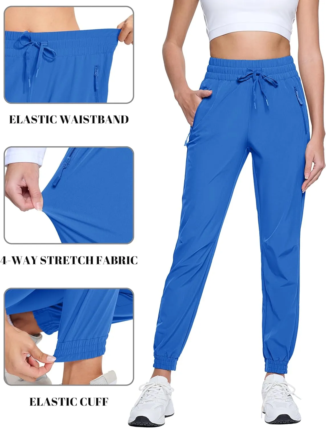 TACVASEN Women's Joggers Lightweight Quick Dry Hiking Pants with Pockets Athletic Travel Workout Summer Water Resistant