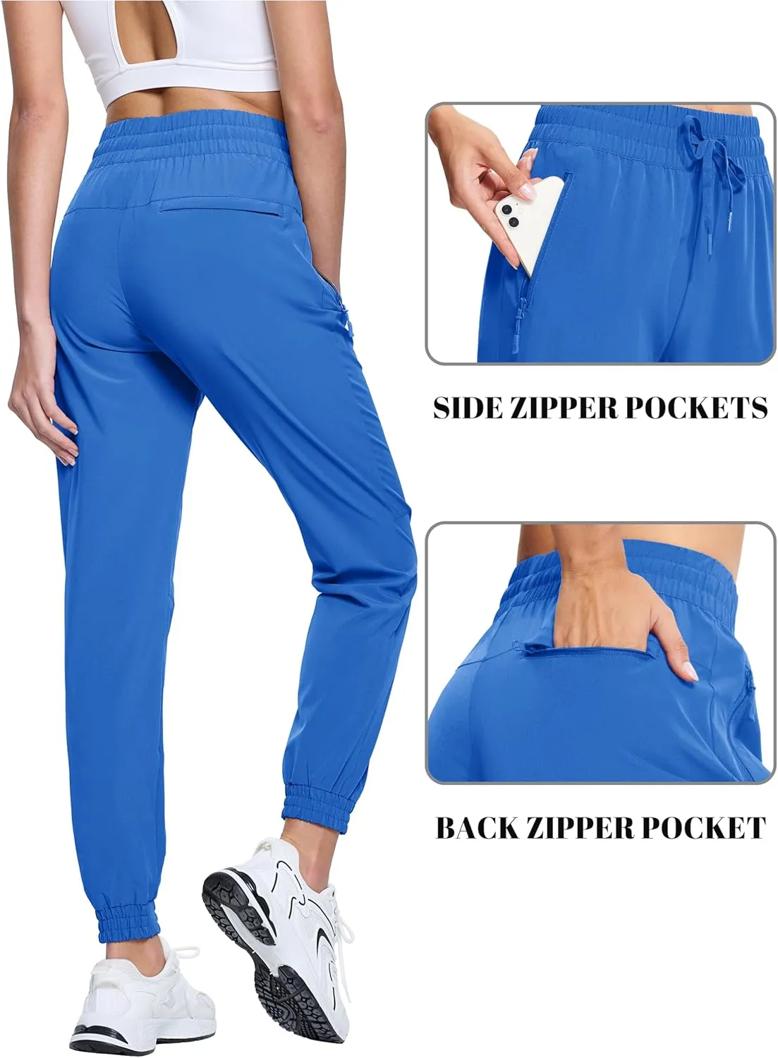 TACVASEN Women's Joggers Lightweight Quick Dry Hiking Pants with Pockets Athletic Travel Workout Summer Water Resistant