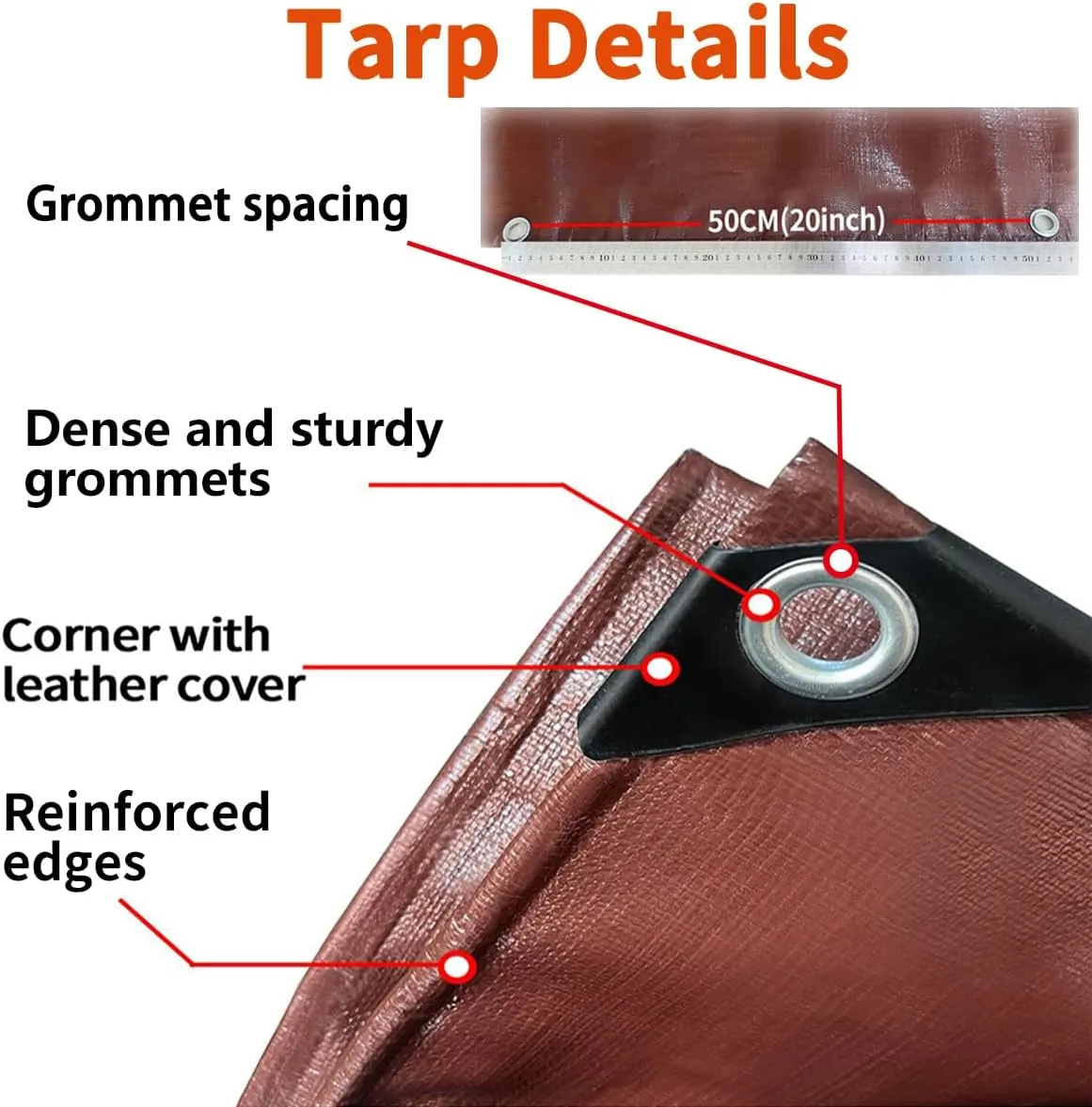 Tarps Heavy Duty Waterproof 8x10ft, 16Mil Poly Tarps with Grommets, UV Resistant, Brown Multipurpose Tarpaulin with Reinforced Edges, Camping, Outdoor Coverings