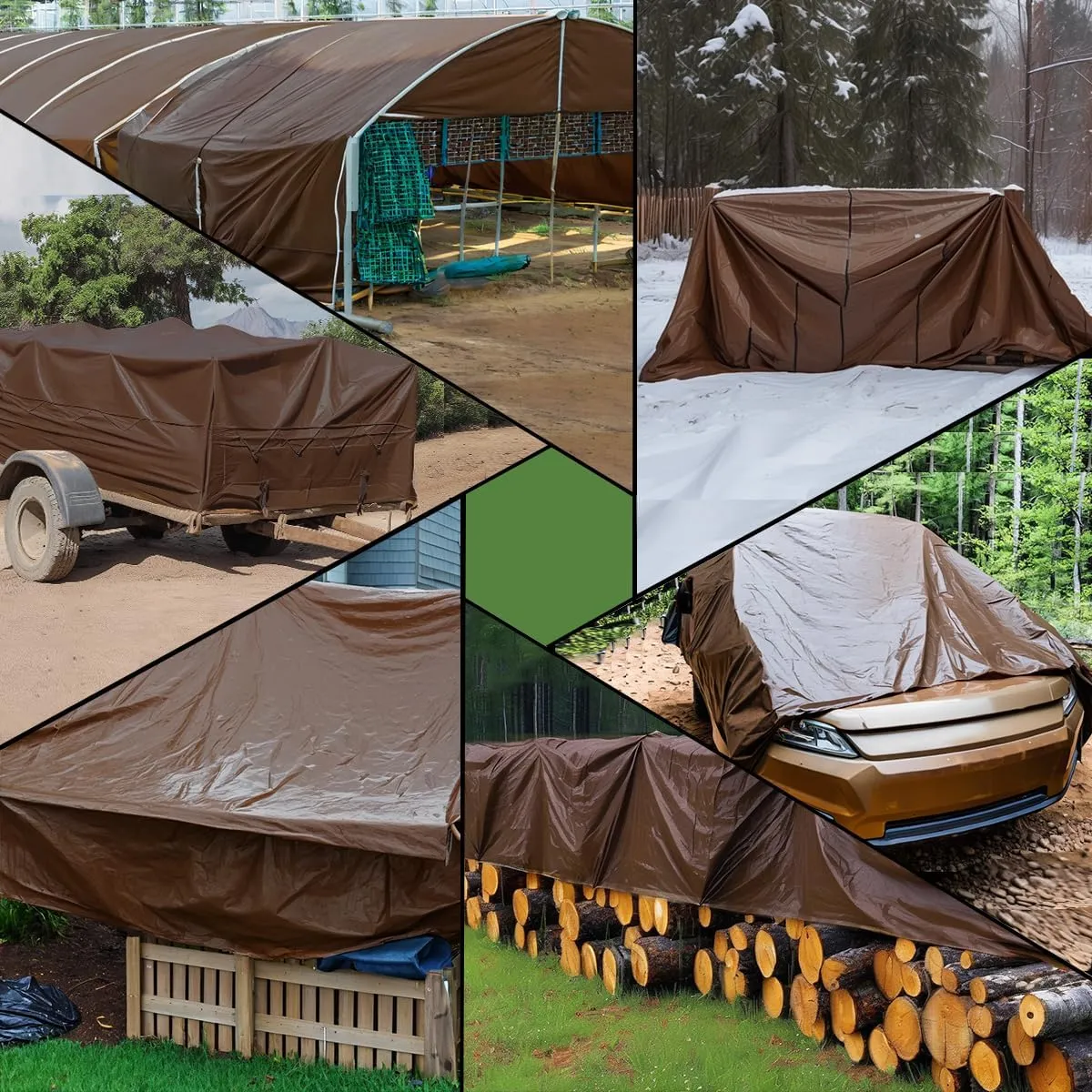 Tarps Heavy Duty Waterproof 8x10ft, 16Mil Poly Tarps with Grommets, UV Resistant, Brown Multipurpose Tarpaulin with Reinforced Edges, Camping, Outdoor Coverings
