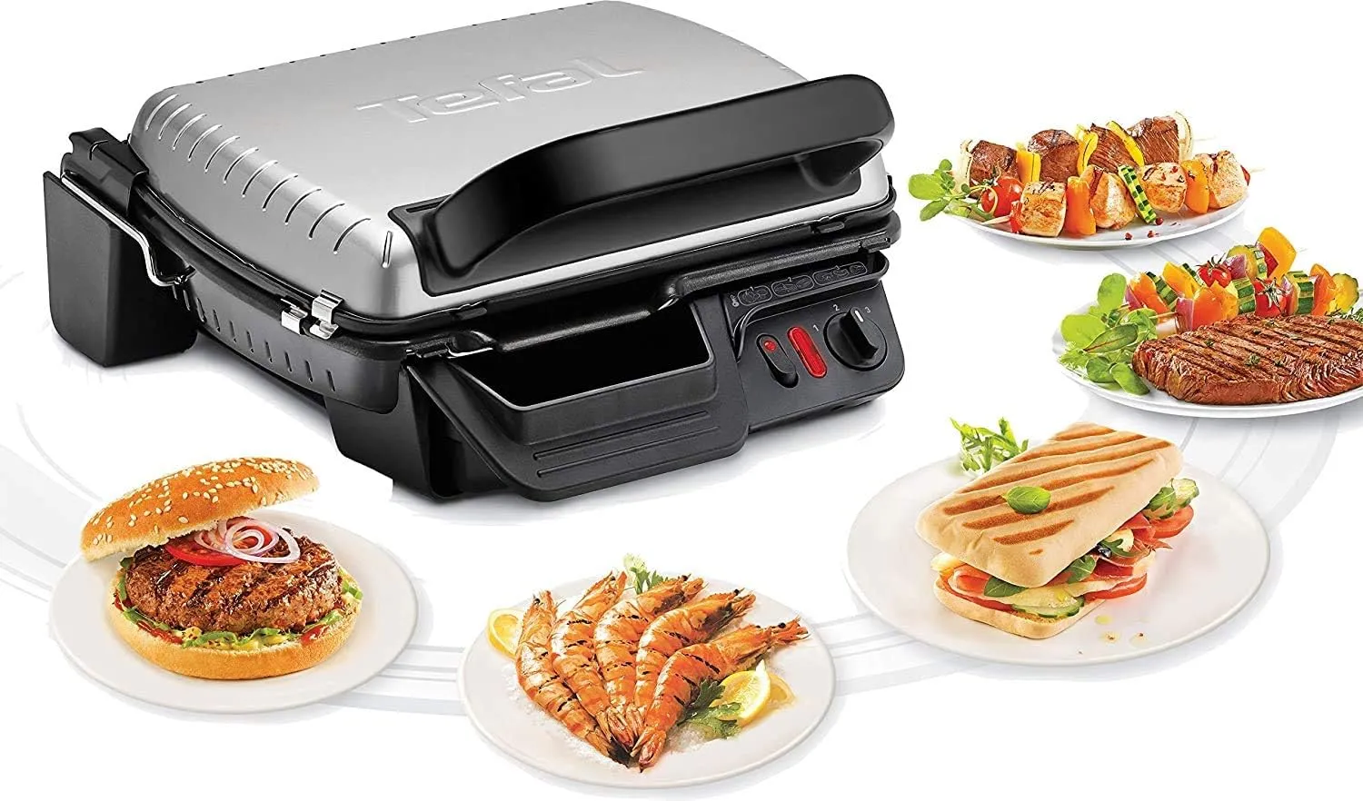 Tefal Promopack Contact Grill with Removable Non-Stick Sealed Cast Aluminium Plates Hinged Dishwasher Safe (Grill   Recipe Book)
