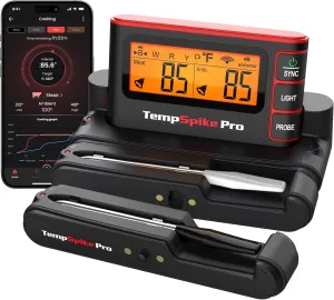 TempSpike Wireless Meat Thermometer Digital with App, WiFi & Bluetooth BBQ Grill Thermometer with High Precision, Waterproof & Heat-Resistant Probes, Rechargeable Base for Smoker Oven Fathers Day Gift