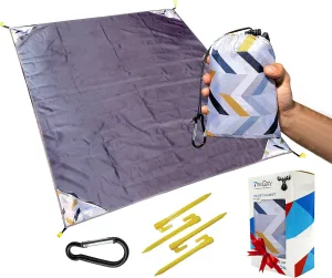 TheCozy Adventures Beach Blanket Waterproof Sandproof, 70x55 in. Pocket Blanket with Stakes – Compact Travel Beach Mat for Camping, Concerts & More – Durable,Soft & Fast-Drying