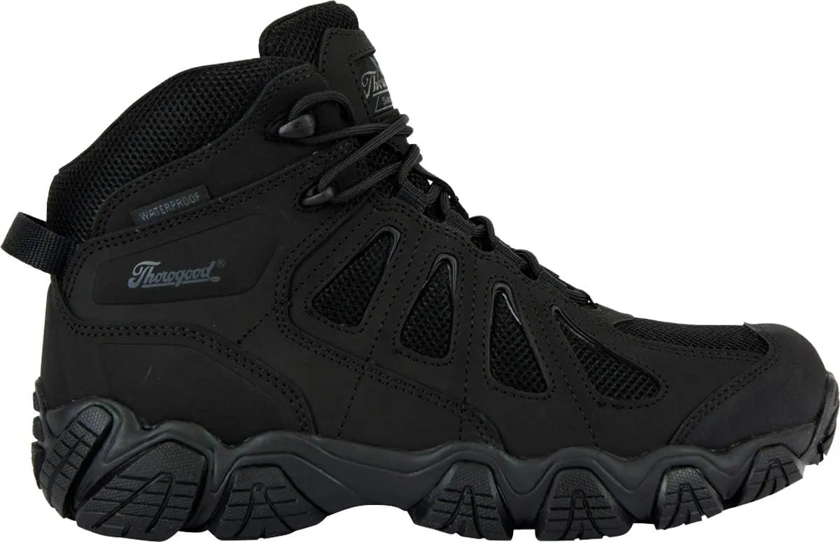 Thorogood Crosstrex Mid Waterproof Hiking Boots for Men - Premium Black Leather and Mesh with Comfort Insole and Traction Outsole; ASTM Rated for BBP and EH Protection