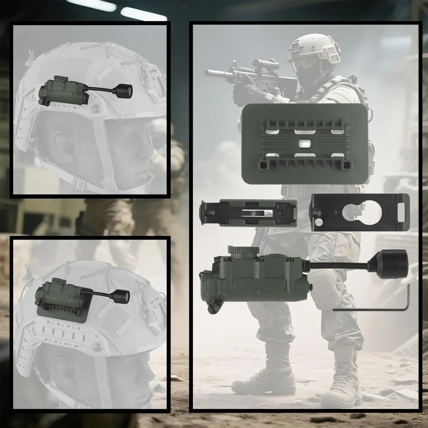 Three Lighting Modes Tactical Flashlight, Modular Personal Lighting System, Tactical Fast Helmet Accessory Safety Signal Survival Light, Helmet Light for Paintball and Tactical Operations(Green)