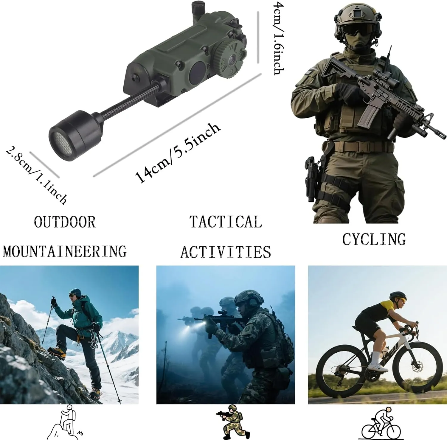 Three Lighting Modes Tactical Flashlight, Modular Personal Lighting System, Tactical Fast Helmet Accessory Safety Signal Survival Light, Helmet Light for Paintball and Tactical Operations(Green)