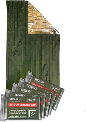 TITAN Survival Emergency Mylar Army Green Survival Blankets, Two-Sided, 5-Pack (Olive-DRAB)